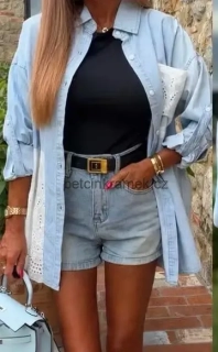 TOP! Stylová denim košile s krajkou